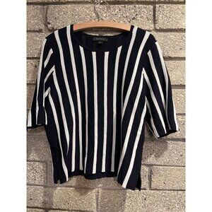 Ann Taylor Navy & White Striped Sweater Top L
